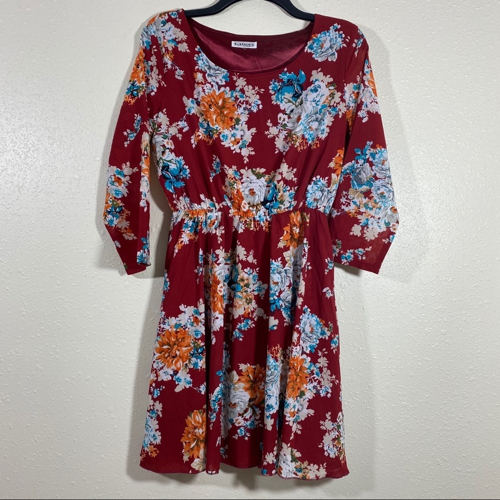 La Soul Dress Floral Mini Scoop 3/4 Sleeves Dress